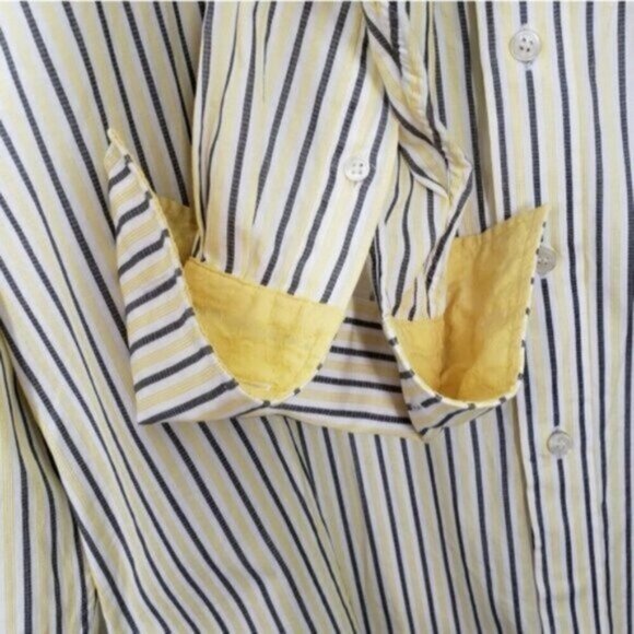Ted Baker London Men's White Yellow Blue Striped Button Up Shirt Sz 17 Flip Cuff - Picture 5 of 13